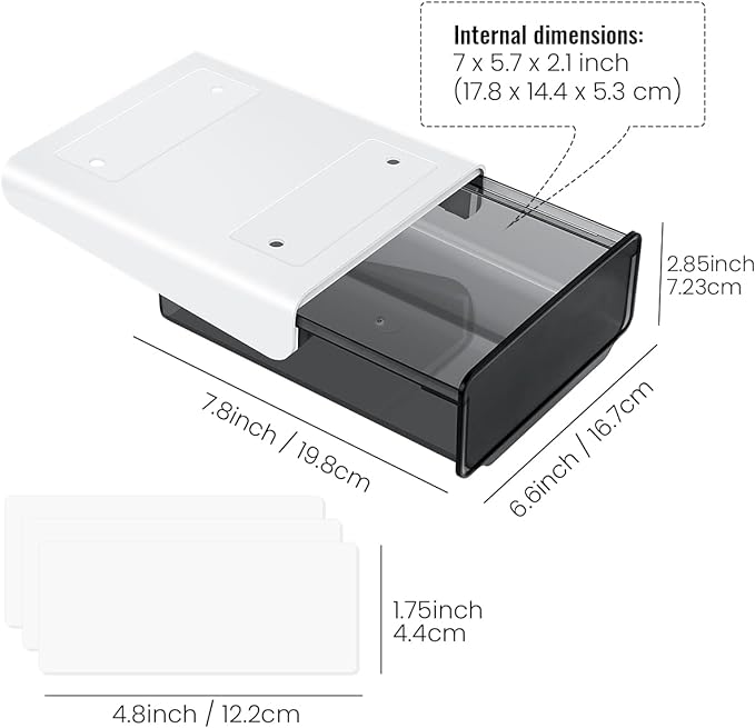 yuntop 1 Pcs Under Desk Drawer, Under Table Hidden Organizer, Plastic Self-adhesive Slide out Under Desk Storage Drawer for Office Dresser Home School Stationery Kitchen (Black)