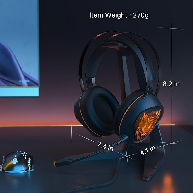 Gaming Headset for Xbox Series X/S, Xbox One, PS5, PS4, PC with 7.1 Surround Sound, Wired Gaming Headphone with Noise Cancelling Mic, Dynamic RGB Light for Xbox Controller, Switch (Black Orange)