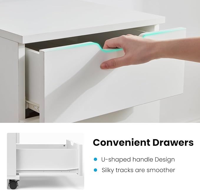Farini Wood File Cabinet for Home Office,Under Desk 3 Drawer Mobile File Cabinet(White,Fully-Assembled)