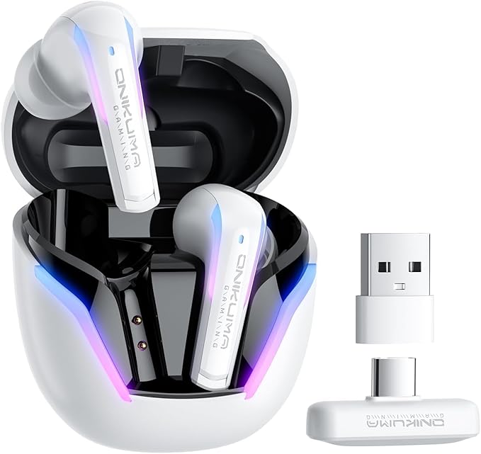 Wireless Gaming Earbuds 20ms Ultra-Low Latency, Dual-Mode 2.4GHz + BT5.3 with ENC Mic, USB-C Dongle for PS5/PS4, 3/3S/2, Steam Deck, PC/Mobile-White