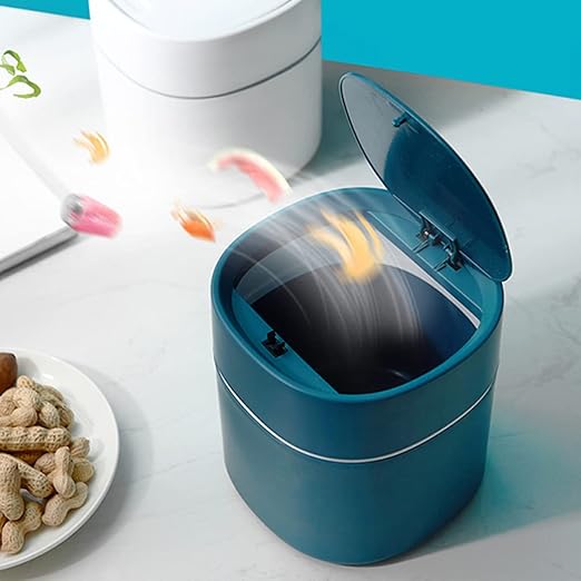 Slim Desktop Garbage Bin Mini Push-Type Waste Container Desk Trash Can Blue Pp Material