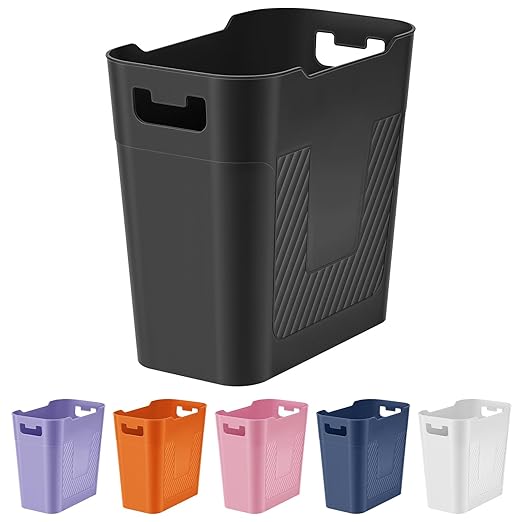 Small Black Trash Can Wastebasket, 2.9 Gallon Plastic Garbage Can Waste Basket for Narrow Spaces Bathrooms Laundry Room Kitchens Offices Kids Rooms (Black)