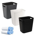 UUJOLY Small Bathroom Trash Can with Trash Bag Wastebasket Garbage Can for Bathrooms, Laundry Room, Kitchens, Offices, Kids Rooms, Dorms, 3.5 Gallons, 3 Pack (Black+White+Dark Grey)