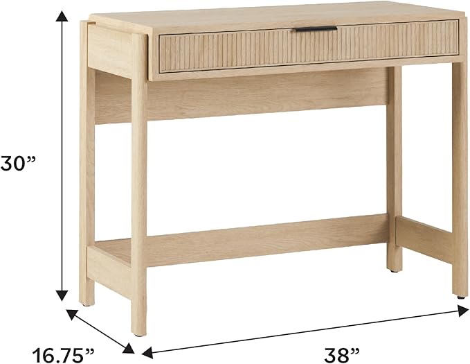Walker Edison Transitional 3-Piece Writing Desk with 2 Wide Bookcases, Reeded Drawer Fronts, Set of 3, Coastal Oak