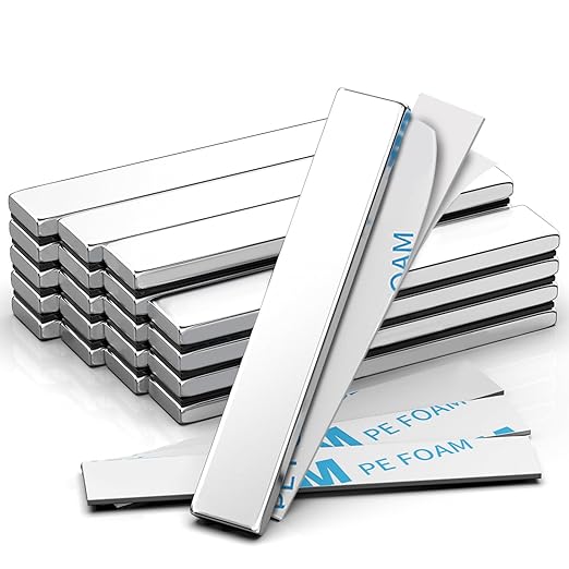Neodymium Magnet, Caturledas 20 Pack Heavy Duty Strong Rare Earth Magnets with Double Sided Adhesive, Rectangular Bar Magnetic Strip for Home Cabinet Door Maintenance Tool DIY, 60x10x3 mm, Silver