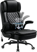450LBS Big and Tall Executive Office Chair with Flip up Arm, Heavy Duty PU Leather Computer Desk Chair,Comfortable High Back Swivel Home Office Chair with Rolling for Adults,Spring Cushion,Metal Base