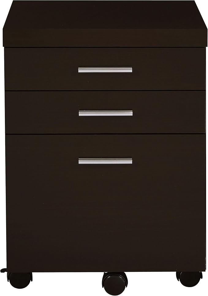 Coaster Home Furnishings - Skylar - Wood - L-Shaped Desk Set with Keyboard Tray, Mobile Filing Cabinet with Casters, Three Drawers - Transitional Style - Home Office - Cappuccino - 800891-S4