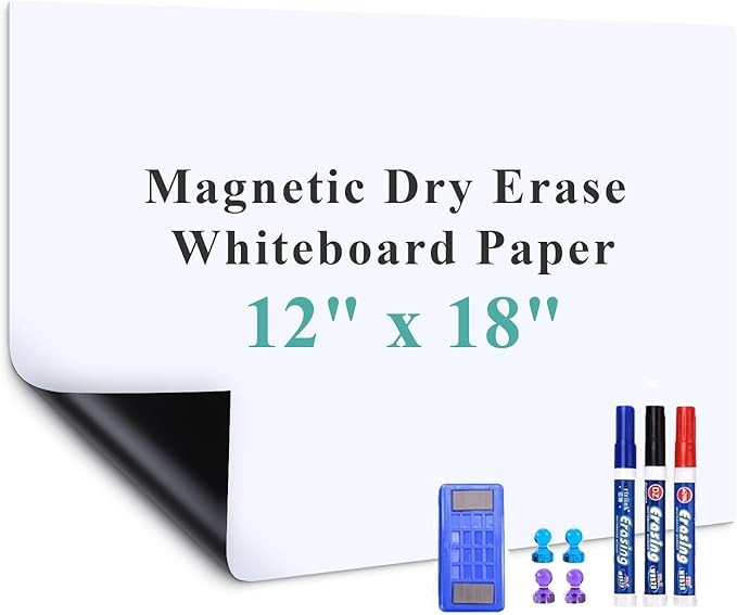 Small Self-Adhesive Whiteboard Sticker: 12" x 18" Magnet Receptive Dry Erase Wall Decal | No Ghosting Memo Board for Kitchen Cabinet, Locker & Desk | Peel & Stick to Do List