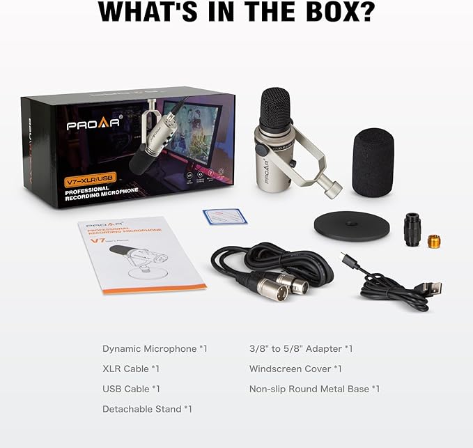 USB/XLR Podcasting Dynamic Microphone,Professional USB Gaming Microphone for PC Computer with Noise Cancelling,Metal XLR Streaming Mic Kit for Vocal,Instruments Recording,Voice Over,YouTube