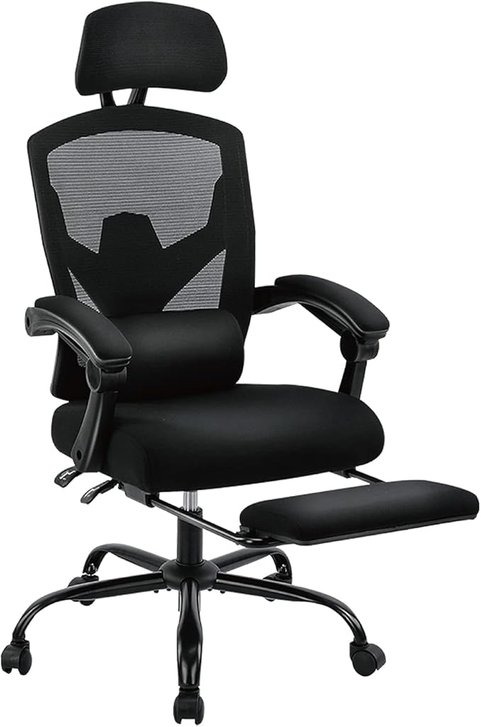 Sweetcrispy Office Computer Desk Chair, Ergonomic High-Back Mesh Rolling Work Swivel Chairs with Wheels, Comfortable Lumbar Support, Comfy Arms for Home, Bedroom, Study, Student, Black
