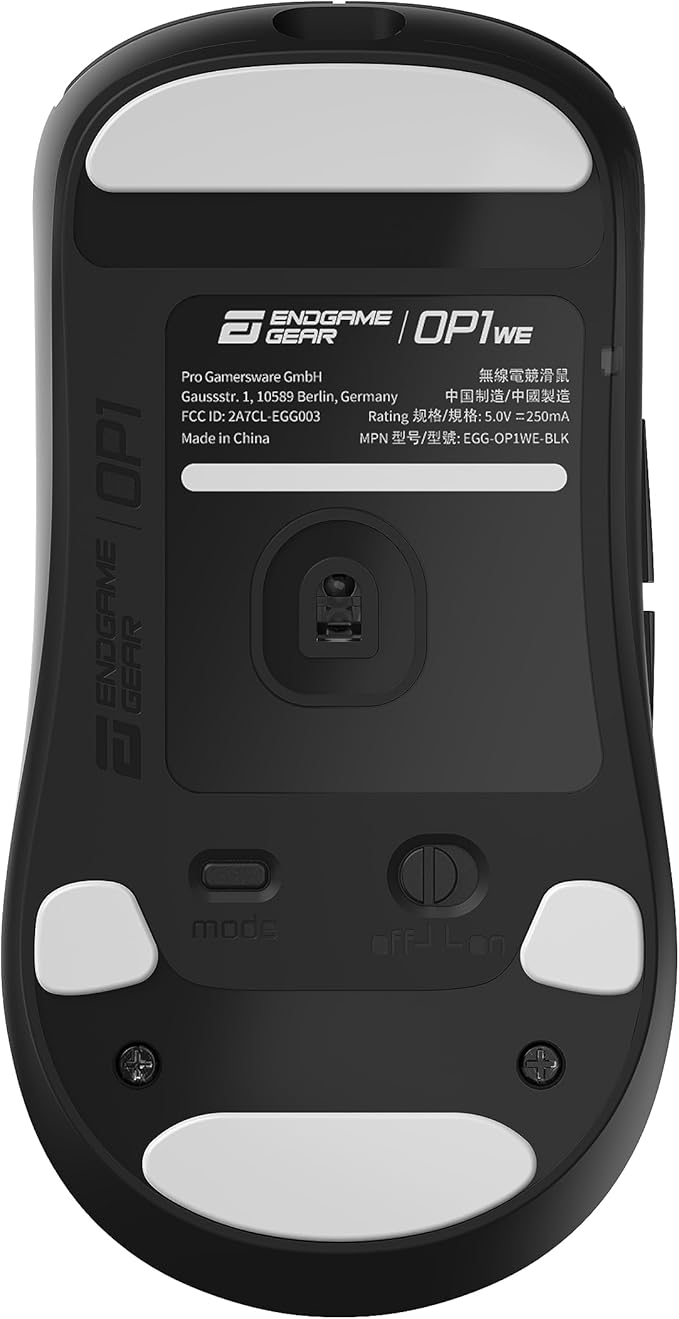 ENDGAME GEAR OP1we Wireless Gaming Mouse, CompX CX52850 Microcontroller, Pixart PAW3370 Optical Sensor, Mod-Friendly, Hybrid Skate Design, Claw Grip, 2.1 oz, Black
