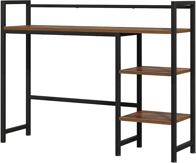 38.6" Desk Shelf with 3 Tier Open Shelves, Bookshelf and Deskshelf to Combined for Computer Desk, Desk Hutch for Top of Desk, Bookshef for Dorm or Office, Adjustable Shelf, Rustic Brown