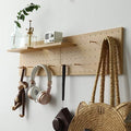 Wooden Pegboard, Sturdy Peg Board for WallsModular Grid Organizer, DlY Storage and Display Panels withShelves and Brass Hooks(Color:Oak)