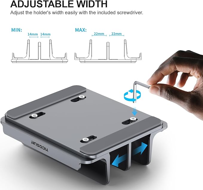 YICOSUN 4-Slot Aluminum Vertical Laptop Stand for Desk - Adjustable Width Dock for MacBook, Surface, Samsung, HP, Dell up to 17.3 inches - Space-Saving & Protective Design - Gray