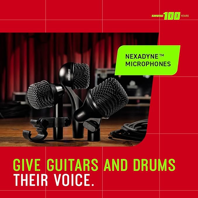 Shure Nexadyne 6 Tom/Snare Drum Microphone with Revonic Technology - Supercardioid Dynamic Mic for Pro Performance, Enhanced Isolation & Noise Reduction, Dual-Engine Transducers, Single (NXN6)