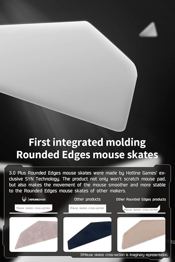 HOTLINEGAMES 3.0 Plus 40 Dot Mouse Skates Feet, 6mm, 6.5mm, 7mm, 10mm, Universal Any Mousepad, Curved Edges, Super Smooth Glide, Low Noise