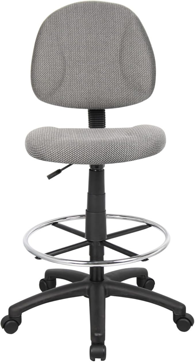 Benzara Jea Drafting Stool Chair, Gray Tweed, Contoured Back and Footring