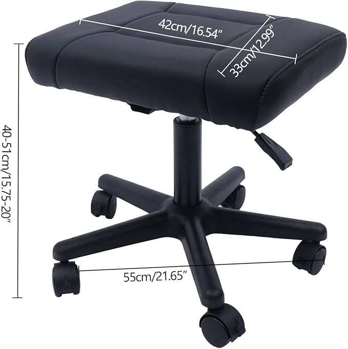 Office Footrest Stool 15.75-20"/40-51cm Height Adjust,Foot Rack Under Table,Ottoman Foot Bench w/Wheel,360° Rolling,Hydraulic Footrest w/Lockable Wheel,for Home Office Desk Foot Rack