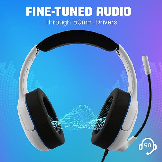 PDP AIRLITE Pro Wired Headset, Licensed Sony PlayStation 5, PlayStation 4, PS5/PS4/PS3/PC, Lightweight Durable Headphones, 3.5mm Audio Jack, Noise-canceling Flip-to-Mute Boom Mic, Frost White