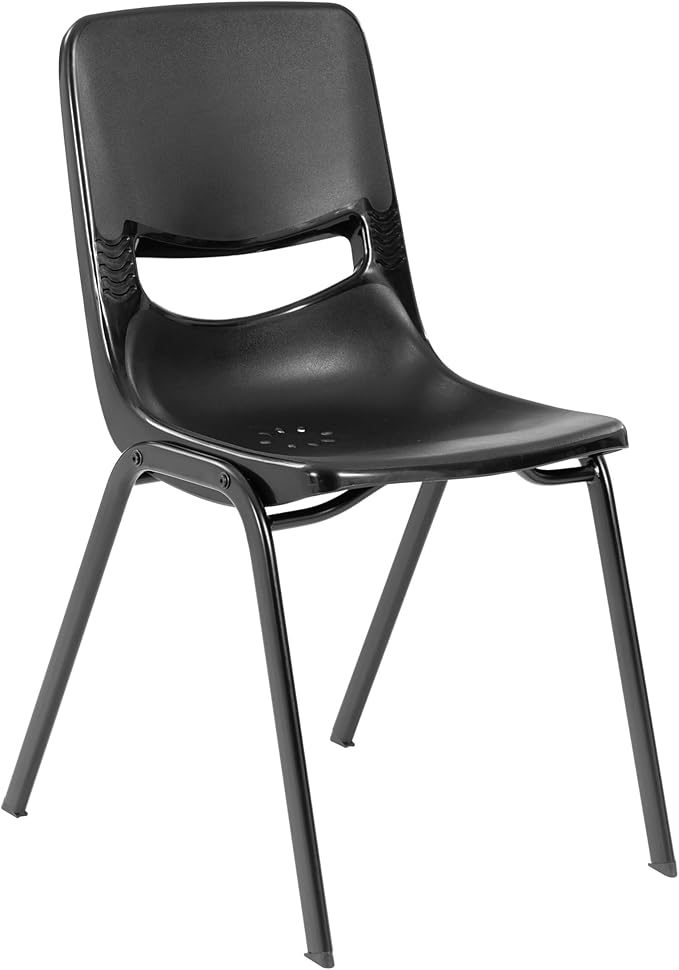EMMA + OLIVER Jacobs Desk/Stackable Ergonomic Chair Set, Flex Comfort Seat Back, Adjusting Desk Legs, Metal Open Front Storage Box, Natural Desktop/Black Chair