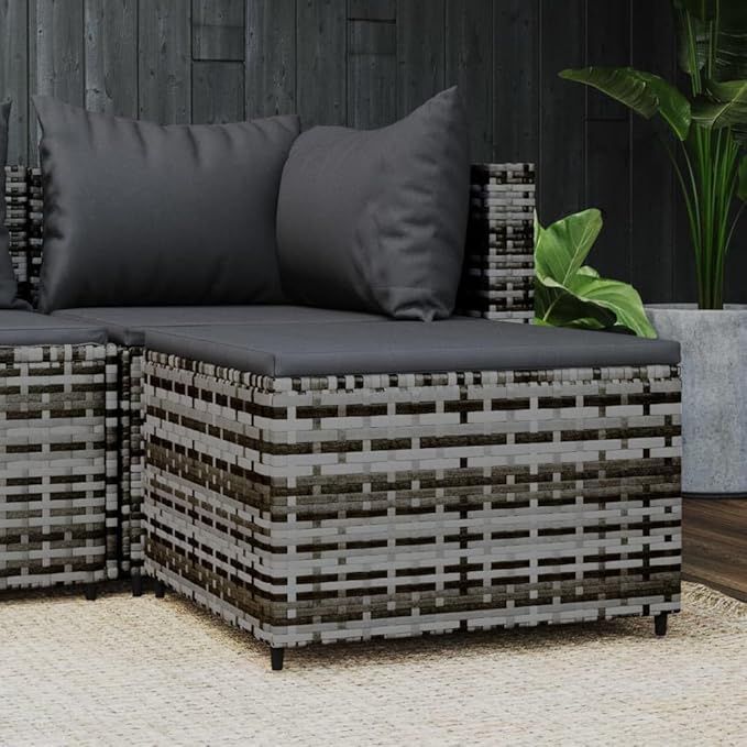 vidaXL Outdoor Patio Footrest with Cushion - Elegant Contemporary Design - Poly Rattan Weather- Material - Powder-Coated Steel Frame - Modular Design for Customizable Lounge Set