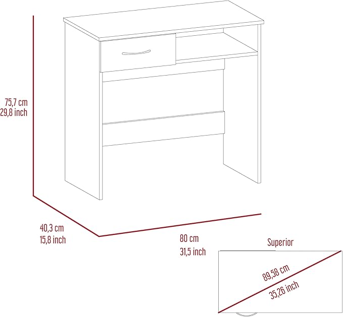 Tuhome Vizcaya Office Set with Single Drawer, Keyboard Tray, Freestanding Bookcase, Modern and Compact Home Office Solution