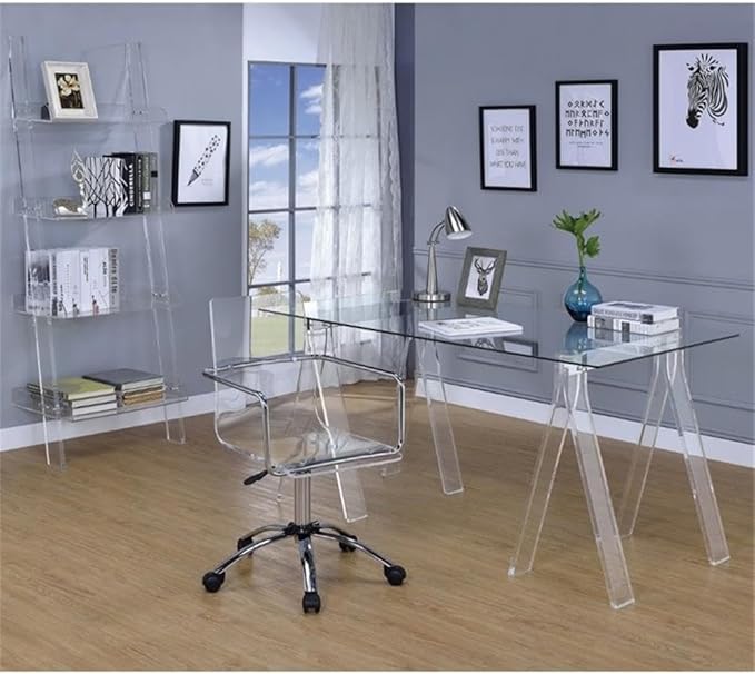 Home Square 2 Piece Set with Acrylic Office Swivel Chair and Writing Desk