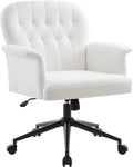 IWMH Home Office Desk Chair, Teddy Fabric Cozy Desk Chair with Wheels and Arms, Modern Upholstered High Back Wide Seat Vanity Chair for Bedroom Living Room Makeup (White)