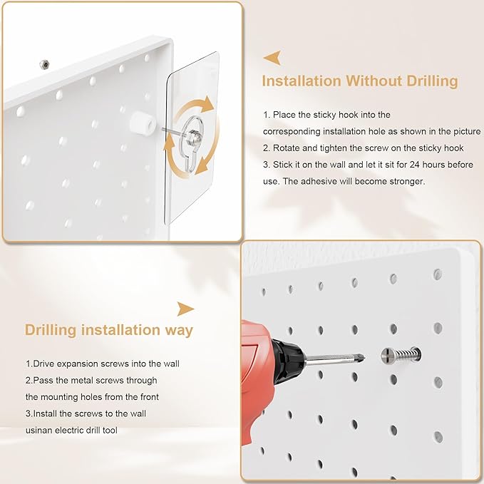 FZK Peg Board, 25pcs PegBoard Wall Organizer, 12in*12in, Includes 4 White Pegboard and Accessories, Plastic Pegboard for Room, Office, Craft Room, Kitchen and Bathroom