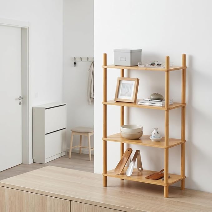 4-Tier Expandable Bamboo Desktop Organizer Shelf Kitchen Cabinet and Counter Riser Display Shelf for Top of Desk Home Office Bathroom Coffee Table Display Stand (1, Natural, 4-Tier)