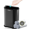 KSSKSS 1.8 Gallons Small Stainless Steel Trash Can with Press Type Lid, Slim Bathroom Garbage Bin, Removable Liner Bucket, Narrow Wastebasket with Pop-Up Lid for Bedroom,Toilet (Titanium Black)