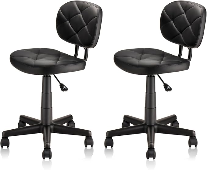 KLASIKA Rolling Stool Chair with PU Leather Backrest and Adjustable Height for Computer Home Standing Desk 2 Pack