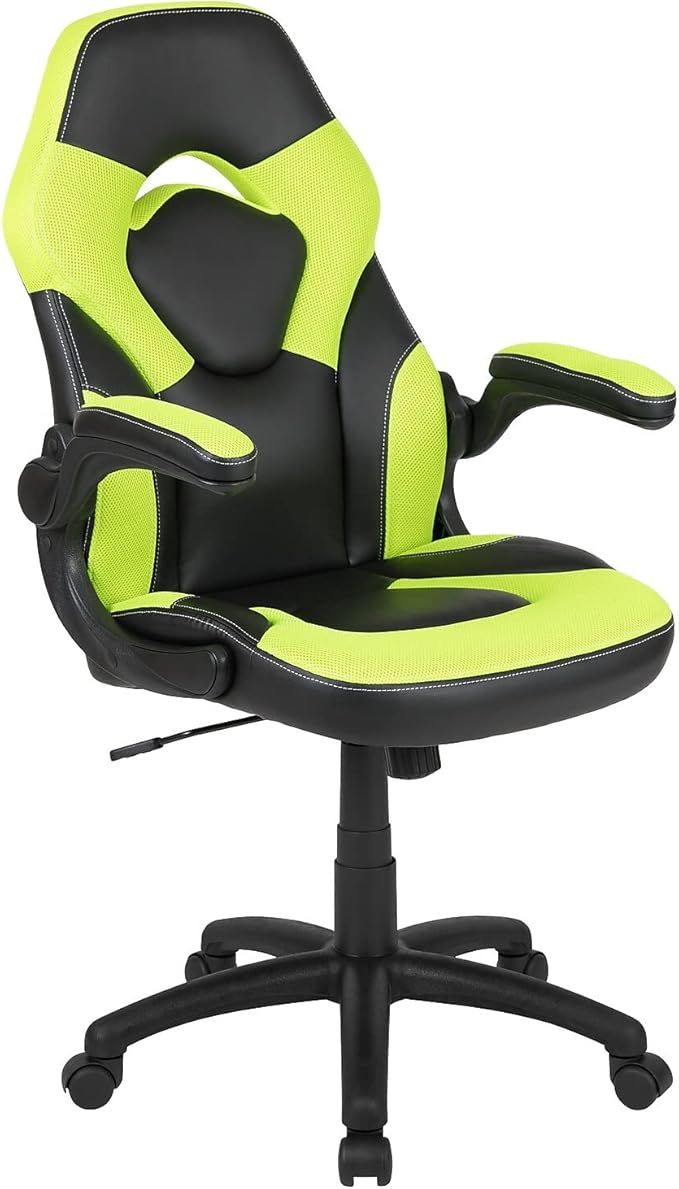 Flash Furniture Black Gaming Desk and Green/Black Racing Chair Set with Cup Holder, Headphone Hook, and Monitor/Smartphone Stand