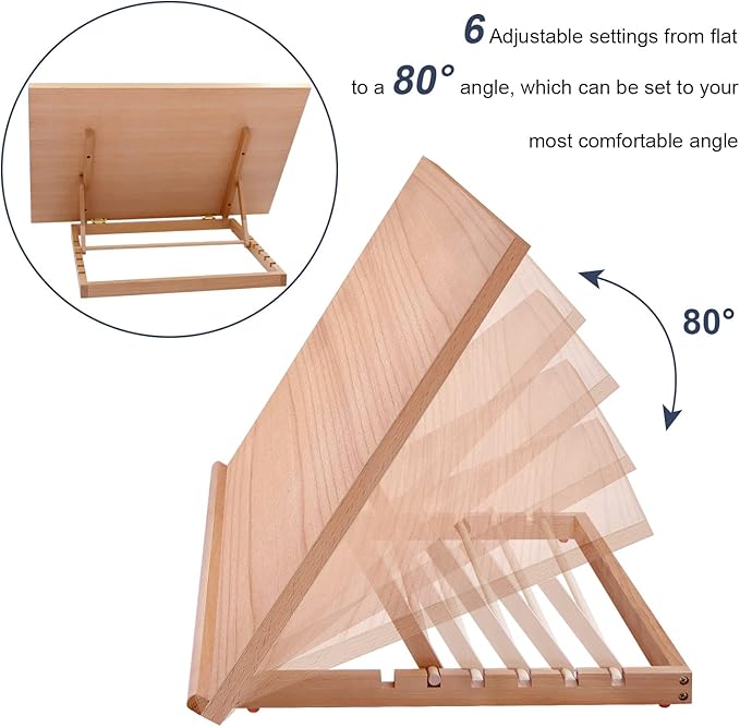 Large Artist Drawing & Sketching Board, 6-Position Adjustable Wood Drafting Table Easel, 24.8" L x 16.5" W (A2) Art Easel for Artist, Beginners, Students
