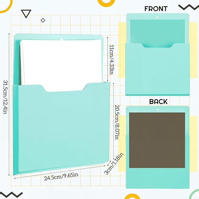Gilprop 8 Pack Magnetic File Paper Holder High Design Pocket Magnetic Wall File Organizer Hanging Refrigerator Magazine Mail Letters Paper Holder for Teacher Office Supplies(Mint Green,Classic)