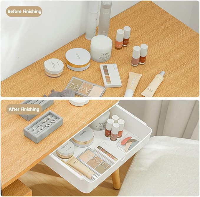 Under Desk Drawer, 2 Pack Large and Medium Hidden Self-Adhesive Under Desk Organisers for Storage of Cutlery, Office Supplies, Stationery and Cosmetics (White-2)