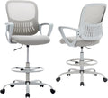 DUMOS Drafting Chair - Ergonomic Tall Office for Standing Desk, Counter with Height Adjustable and Comfortable Lumbar Support, Fixed Armrests, Grey