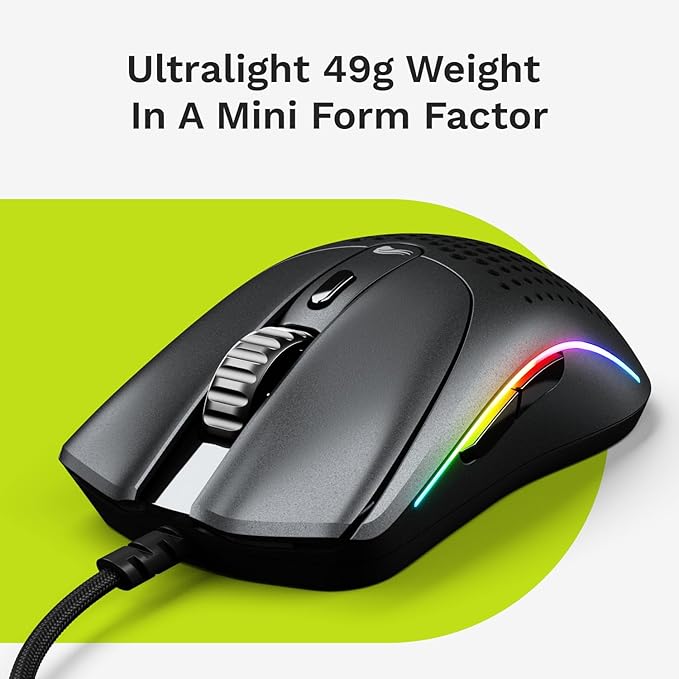 Glorious Gaming - Superlight Wired PC Gaming Mouse with Honeycomb Shell, 6 Programmable Buttons, RGB Lighting & PTFE Skates - Model O 2 Mini, Matte Black