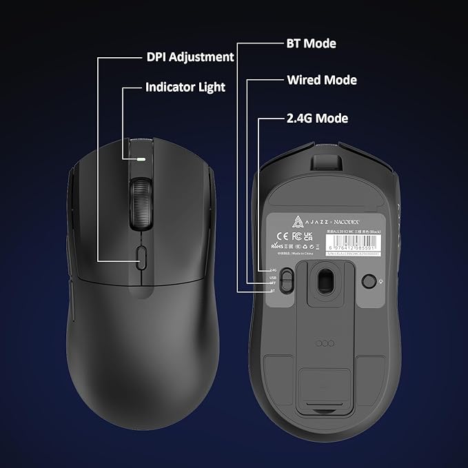 AJ139 V2 MC Wireless Gaming Mouse 2.4G Wired/Bluetooth | RGB Magnetic Charging Dock | Lightweight Design | 12K DPI | 500mAh Battery | PAW3311 Sensor | 5 Programmable Buttons, Compatible with PC/Mac