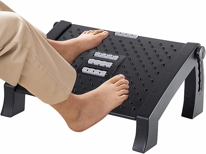 Foot Rest, Adjustable Height Foot Rest for Under Desk at Work, Ergonomic Foot Stool Under Desk for Office, Under Desk Footrest with Large Roller Massage, Comfortable Foot Stool for Pressure Relief