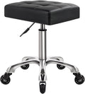 WKWKER Heavy Duty Rolling Stool with Wheels Hydraulic Swivel Adjustable Rolling Stool Ergonomic Thick Leather Rectangle Seat Chair for Kitchen Drafting Lab Office Salon Message Counter – Black