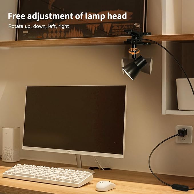 LUJOLUMIN Clip Lamp, Mini Portable 360° Rotation Clamp on Lamp for Bed/Bedside Headboard/Table/Bunk/Desk/Shelf, 3 Color Temperature Options, 10 Dimmable Brightness Levels for Reading (5W)