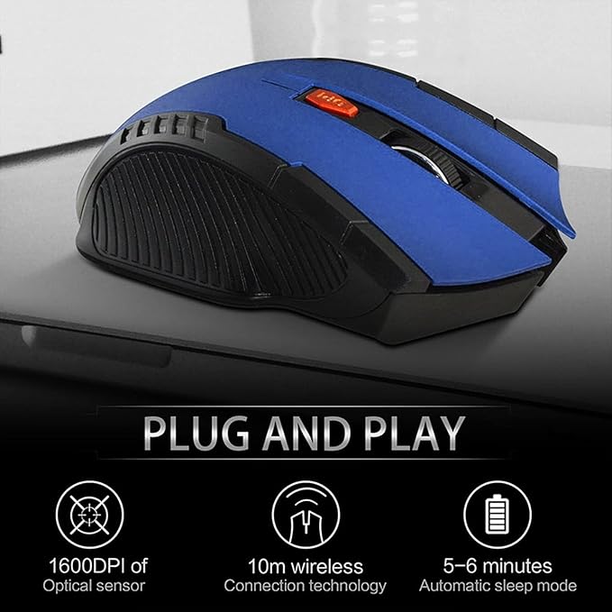 Mechanical Gaming 2.4G Mouse, 1000/1200/1600 3-Speed DPI Ergonomic Mouse with A USB Receiver, for Office/Home/Desktop/Computer/Notebook (Blue)