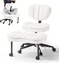 Cross Legged Office Chair, Ergonomic Cloud Criss Cross Desk Chair, Meditation Chair with Wheels, Height Adjustable Seat for ADHD, Wide Kneeling Chair with Back Support, Corduroy Fabric,White