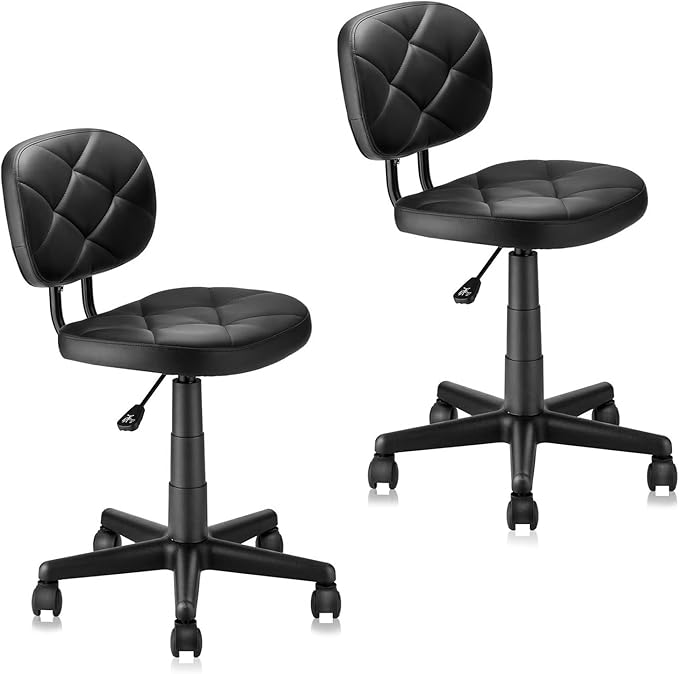 KLASIKA Leather Rolling Stools with Back Support and Wheels Adjustable Height Leather Swivel Salon Stool Chair for Office Massage Facial Medical Drafting Beauty Lab Doctor Tattoo, Black, 2 Pack