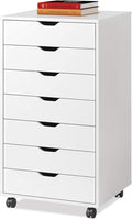 DEVAISE 7-Drawer Office Cabinets, Wood Storage Drawer File Cabinet with Wheels, White