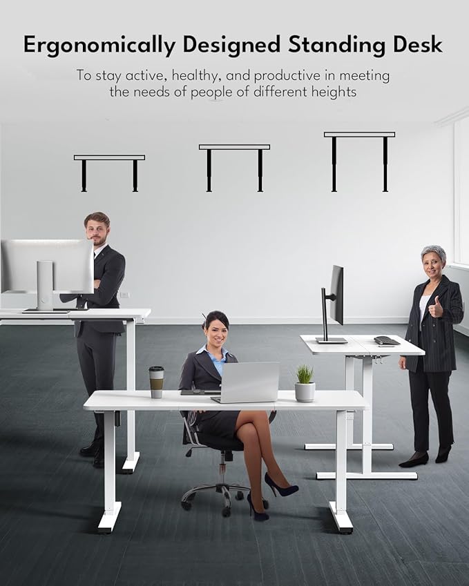 Standing Desk, Height Adjustable Electric Stand up Desk, 55 x 24 Inches Sit Stand Home Office Desk with Splice Board, White Frame/White Top