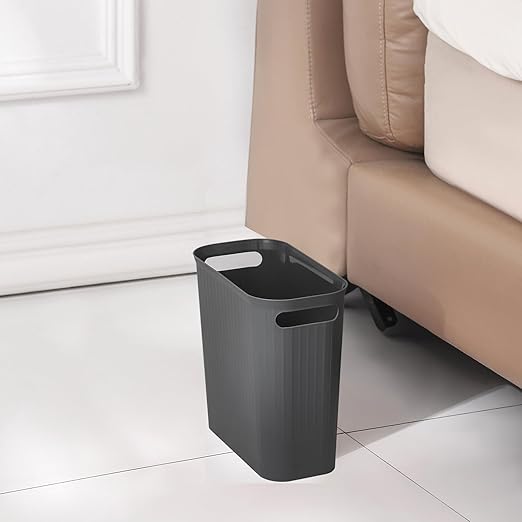 rejomiik Small Trash Can, 3.5 Gallon Garbage Can Slim Waste Basket Plastic Trash Bin Container with Handles for Bathroom, Bedroom, Office, Home, Dorm Room, Kitchen, Rectangular, Dark Gray