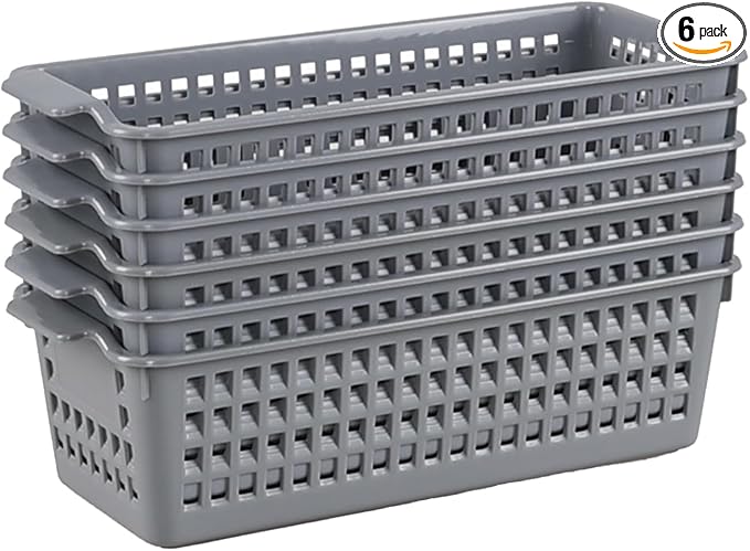 Ggbin Slim Plastic Storage Basket, 6 Packs Small Desktop Organizer Basket Bins, Grey