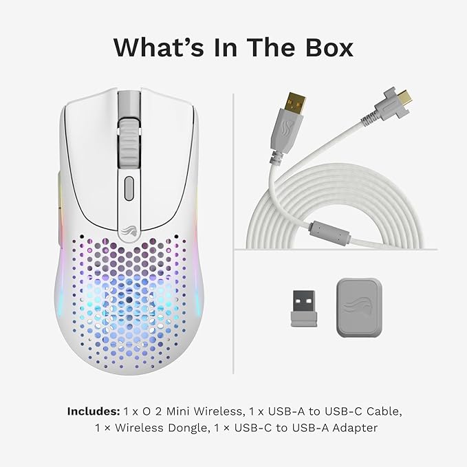 GLORIOUS Model O 2 Mini Wireless Gaming Mouse: Superlight 57g, up to 210hr Battery, Dual Wireless 2.4GHz and Bluetooth 5.2, 26K Optical Sensor, 80M Clicks, 6 Programmable Buttons, FPS Mouse, White
